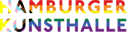 Logo der Hamburger Kunsthalle, eingefärbt in die Farben der Progress Pride Flag