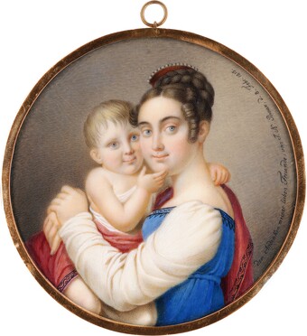 Joseph Nicolaus Peroux (1771–1849) Mutter mit Kind, 1815 Aquarell und Gouache auf Elfenbein, Ø 8 cm Schloss Kemnade, Hattingen (Sammlung Rudowski) © Foto: Fotostudio Eric Jobs, Hattingen