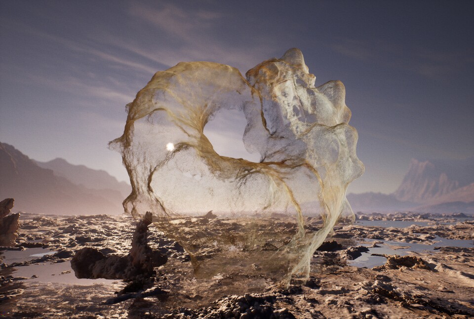 Jakob Kudsk Steensen (*1987), The Ephemeral Lake, 2024, Live-Simulation (Still), Commissioned by Hamburger Kunsthalle © Courtesy the artist Jakob Kudsk Steensen (*1987), The Ephemeral Lake, 2024, Live-Simulation (Still), Commissioned by Hamburger Kunsthalle © Courtesy the artist