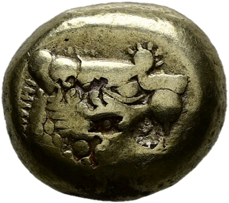 Herakleiden: Alyattes II. (610 bis 561 v. Chr.), Vorderseite Münze: Elektron, Ø 10 mm, 4,66 g © Hamburger Kunsthalle