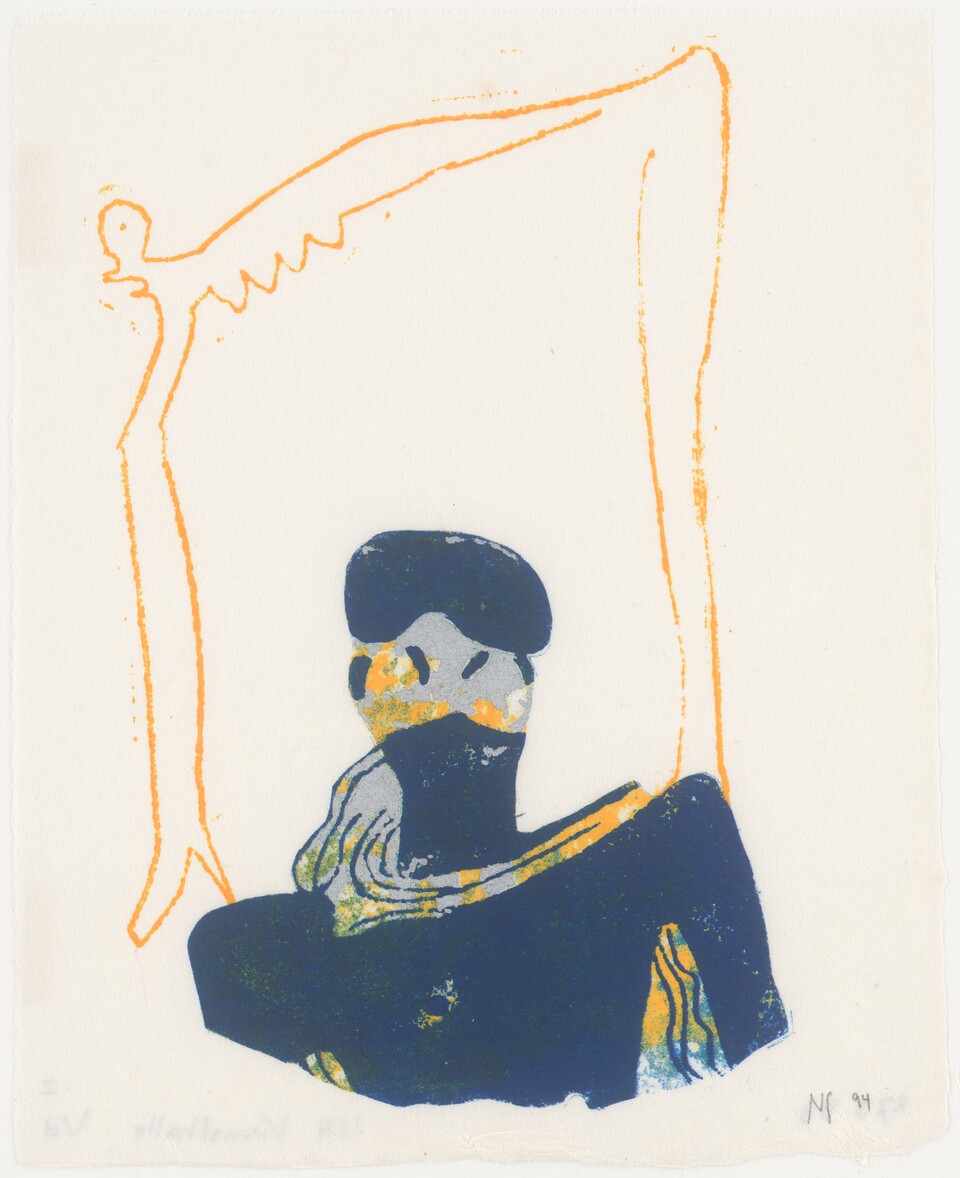 Nancy Spero, *1926 Sky goddess prehistoric model, 1994 Höhe x Breite: 23,3 x 15,1 cm, Farb. Siebdruck Bildnachweis: Bildarchiv Hamburger Kunsthalle / bpk Nancy Spero, *1926 Sky goddess prehistoric model, 1994 Höhe x Breite: 23,3 x 15,1 cm, Farb. Siebdruck Bildnachweis: Bildarchiv Hamburger Kunsthalle / bpk