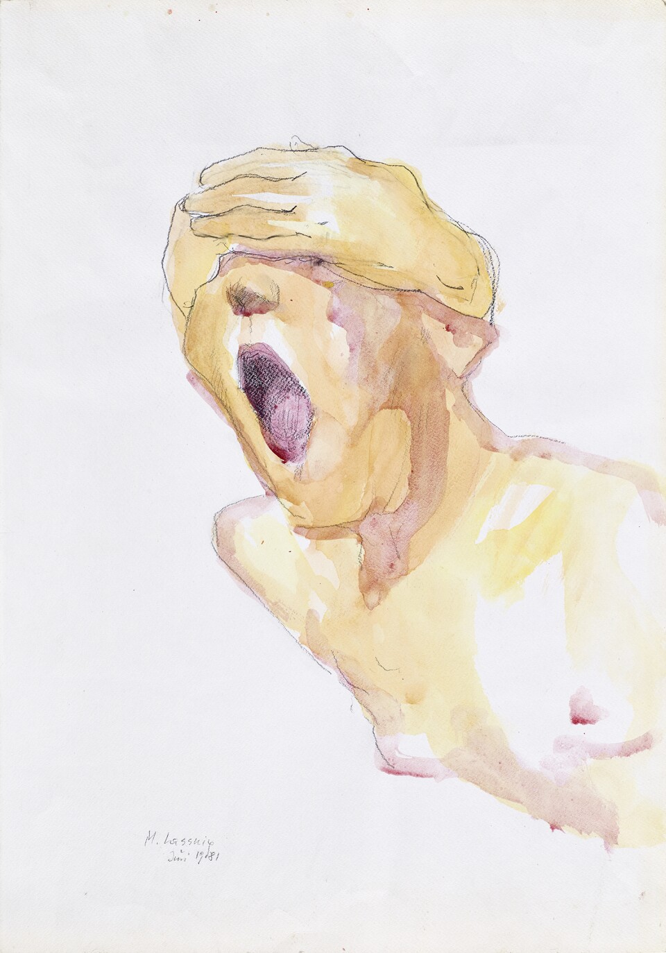 Maria Lassnig (1919–2014), Ohne Titel (Schreiende), 1981, Maria Lassnig Stiftung © Maria Lassnig Stiftung / VG Bild-Kunst, Bonn 2025, Foto: Roland Krauss Maria Lassnig (1919–2014), Ohne Titel (Schreiende), 1981, Maria Lassnig Stiftung © Maria Lassnig Stiftung / VG Bild-Kunst, Bonn 2025, Foto: Roland Krauss