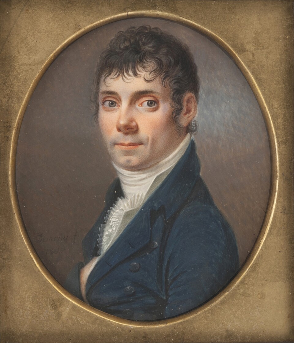 Carl Friedrich Demiani (1768–1823) Herr in blauem Rock, 1805 Aquarell und Gouache auf Elfenbein, 8,8 x 7,4 cm The Tansey Miniatures Foundation, Celle © Foto: Birgitt Schmedding